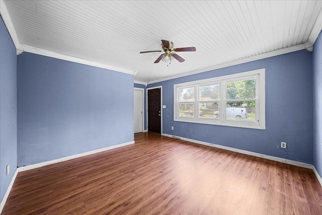 11 Bertha St, East Patchogue, NY 11772 - empty room featuring ceiling fan, ornamental molding, wood finished floors, and wooden ceiling
