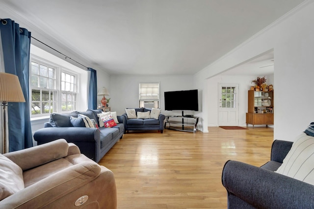 118 Robins Rd Unit 118, New Rochelle, NY 10801 - living room featuring healthy amount of natural light, light wood finished floors, and ornamental molding