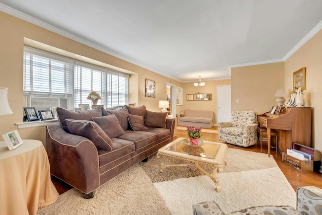 124 Robins Unit 124, New Rochelle, NY 10801 - living area with wood finished floors, crown molding, and a chandelier