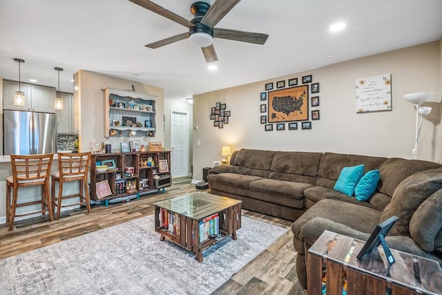42 Richmond Blvd Unit 3B, Ronkonkoma, NY 11779 - living room featuring wood finished floors, a ceiling fan, and recessed lighting