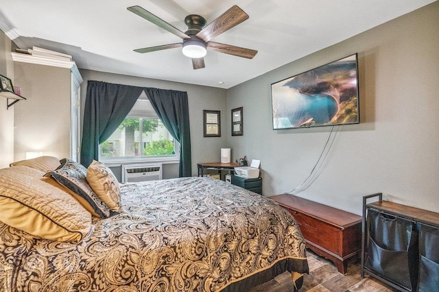 42 Richmond Blvd Unit 3B, Ronkonkoma, NY 11779 - bedroom featuring a wall mounted air conditioner, wood finished floors, and ceiling fan