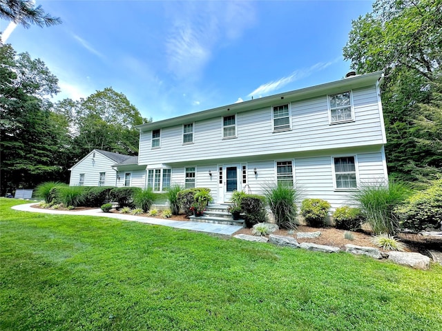 233 Upper Shad Rd, Pound Ridge, NY 10576 - view of front of house featuring a front yard and a chimney