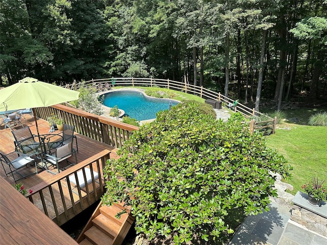 233 Upper Shad Rd, Pound Ridge, NY 10576 - view of swimming pool featuring outdoor dining area and a wooden deck