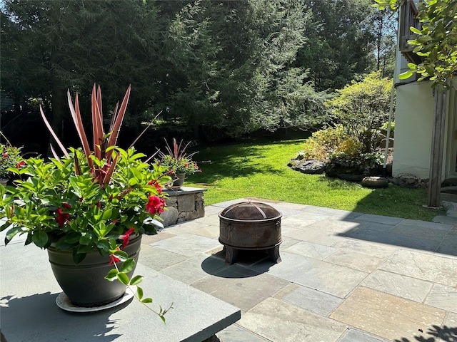 233 Upper Shad Rd, Pound Ridge, NY 10576 - view of patio / terrace featuring an outdoor fire pit