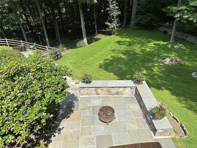233 Upper Shad Rd, Pound Ridge, NY 10576 - view of yard with an outdoor fire pit and a patio