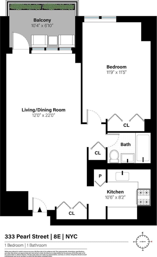 333 Pearl St Unit 8E, New York Manhattan, NY 10038 - view of floor plan / room layout
