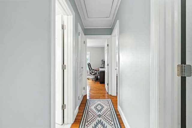 27 S Goodwin Ave, Elmsford, NY 10523 - hall featuring wood finished floors, an office area, and crown molding