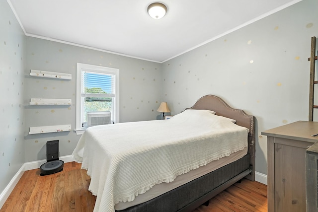 27 S Goodwin Ave, Elmsford, NY 10523 - bedroom featuring crown molding, wood finished floors, and cooling unit