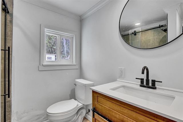 104 Schmidt Ave, Holbrook, NY 11741 - bathroom with ornamental molding, vanity, and a tile shower