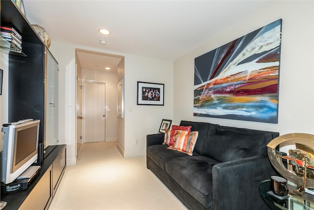 1 Portico Ct Unit 200, Great Neck, NY 11021 - living area featuring recessed lighting, light carpet, and attic access