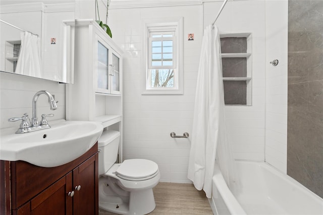 64-41 Springfield Blvd Unit B, Bayside, NY 11364 - full bath with vanity, shower / tub combo with curtain, and wood finished floors