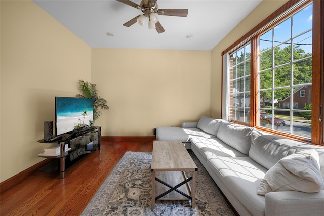 83-14 266th St, Glen Oaks, NY 11004 - living area with wood finished floors and a ceiling fan