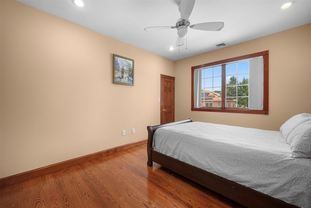83-14 266th St, Glen Oaks, NY 11004 - bedroom with recessed lighting, wood finished floors, and a ceiling fan