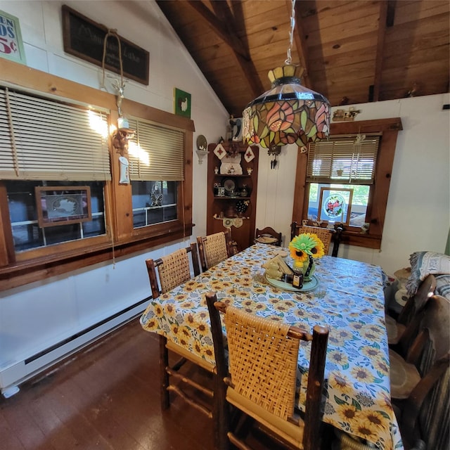 28 E Sullivan Pl, Smallwood, NY 12720 - dining area featuring wooden ceiling, a baseboard heating unit, and wood-type flooring
