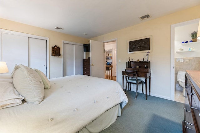 43 Woodglen Dr, New City, NY 10956 - bedroom with two closets, carpet, and ensuite bath