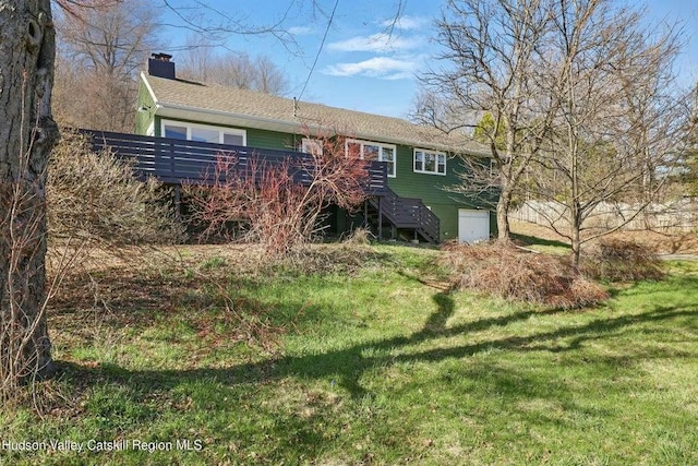 1601 Rte 199, Red Hook, NY 12571 - view of front of property with a chimney, a front yard, stairway, and a deck