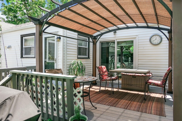 7 Clover Ln, Brookhaven, NY 11719 - wooden deck featuring a pergola and outdoor dining space