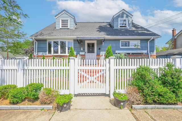 118 Edmund, Lynbrook, NY 11563 - view of front of house featuring a fenced front yard, roof with shingles, and a gate