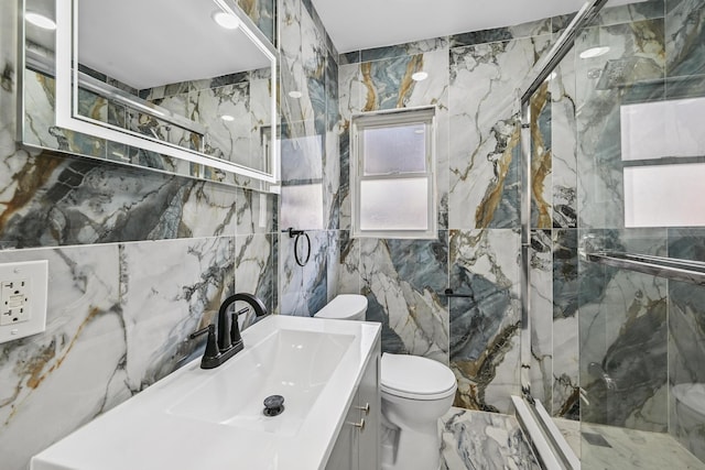 73 Broadway, Valley Stream, NY 11580 - bathroom featuring tile walls, a marble finish shower, and vanity