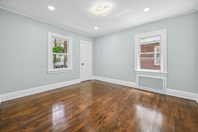 73 Broadway, Valley Stream, NY 11580 - empty room featuring ornamental molding, dark wood-style floors, and recessed lighting