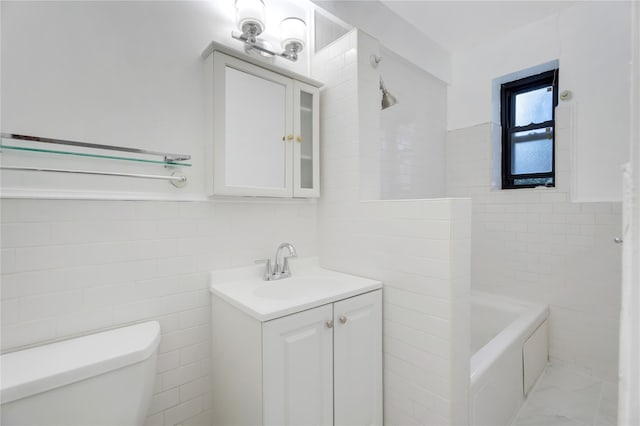 84-39 153rd Ave Unit 1K, Flushing, NY 11414 - full bathroom with tile walls, vanity, a bath, and a shower