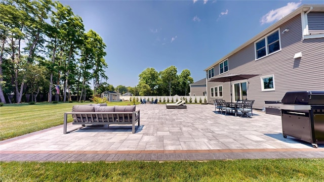 9 Shaw Ln, East Moriches, NY 11940 - view of patio featuring grilling area and an outdoor living space