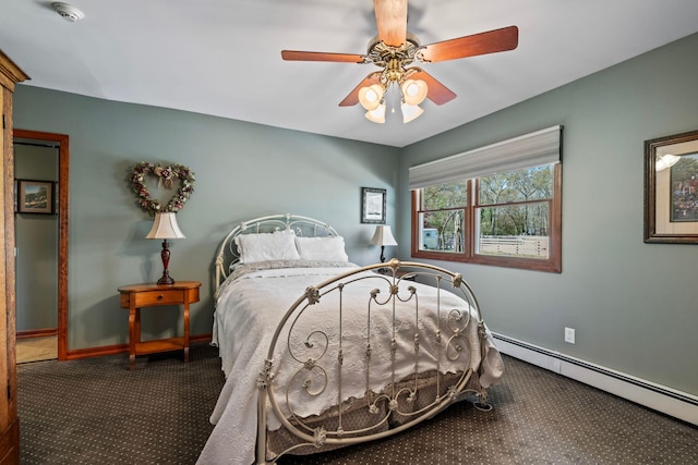 24 Croft Ln, Smithtown, NY 11787 - carpeted bedroom featuring baseboard heating and a ceiling fan