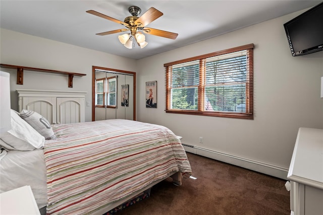 24 Croft Ln, Smithtown, NY 11787 - bedroom with a baseboard radiator, multiple windows, carpet flooring, and a ceiling fan