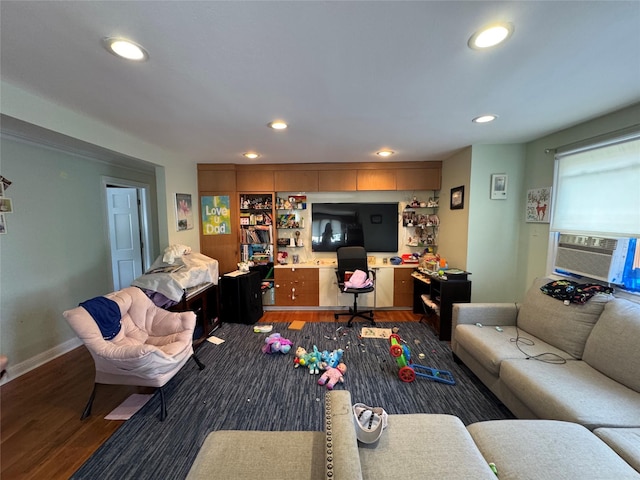 38 Nesaquake Ave, Port Washington, NY 11050 - living area with wood finished floors, a desk, and recessed lighting