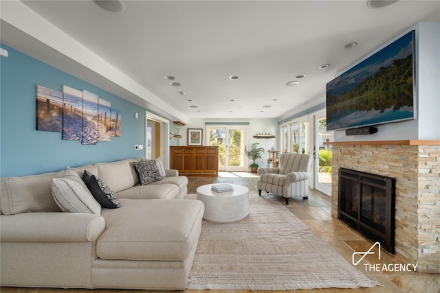 50 Ships Point Ln, Oyster Bay, NY 11771 - living area with a fireplace and recessed lighting