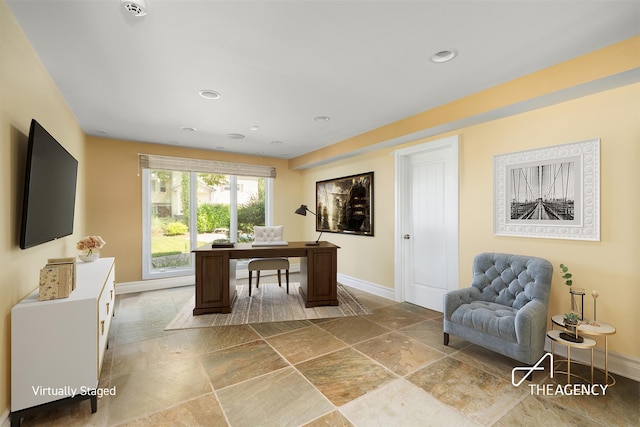 50 Ships Point Ln, Oyster Bay, NY 11771 - office featuring stone tile floors and recessed lighting