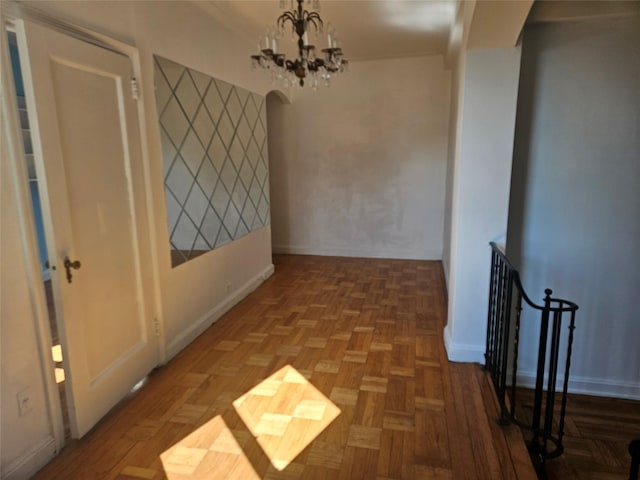 7215 37th Ave Unit 3H, Jackson Heights, NY 11372 - hall featuring a chandelier and baseboards