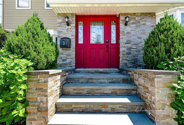 3 Grant Ave, Albertson, NY 11507 - doorway to property with stone siding