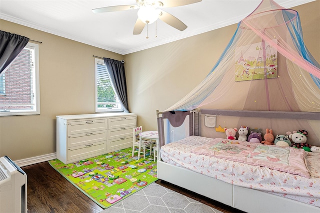 3 Grant Ave, Albertson, NY 11507 - bedroom featuring crown molding, wood finished floors, and ceiling fan