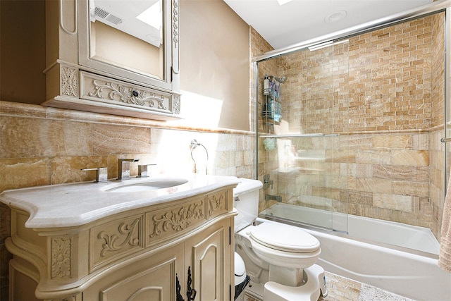 3 Grant Ave, Albertson, NY 11507 - full bath with enclosed tub / shower combo, vanity, tile walls, and decorative backsplash