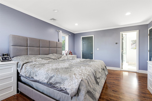 3 Grant Ave, Albertson, NY 11507 - bedroom featuring ornamental molding, dark wood finished floors, and recessed lighting
