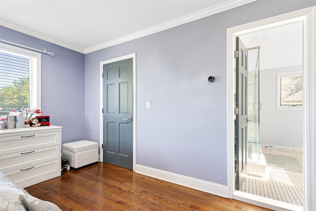 3 Grant Ave, Albertson, NY 11507 - bedroom featuring ornamental molding, dark wood-style flooring, and multiple windows