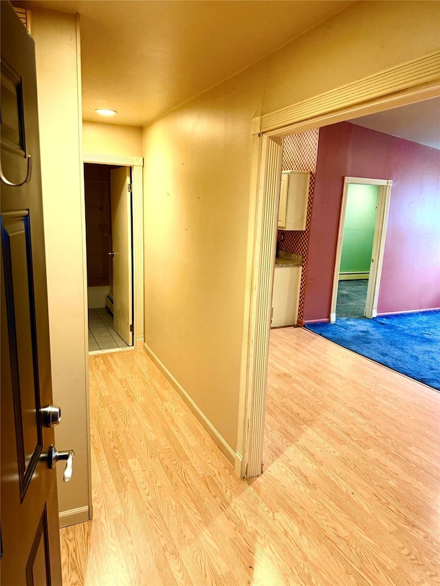 18 Ivy St Unit 1B, Farmingdale, NY 11735 - hall featuring light wood-type flooring, a baseboard heating unit, and baseboard heating