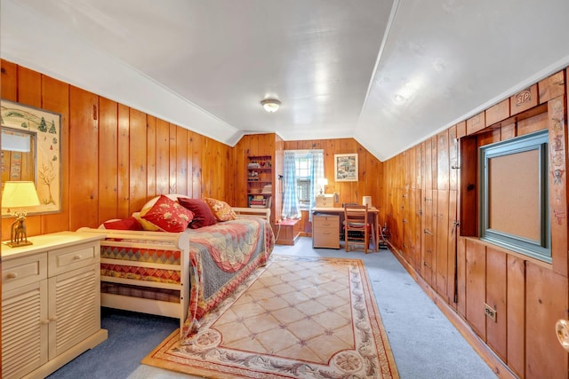 86 Briary Rd, Dobbs Ferry, NY 10522 - carpeted bedroom featuring vaulted ceiling and wood walls