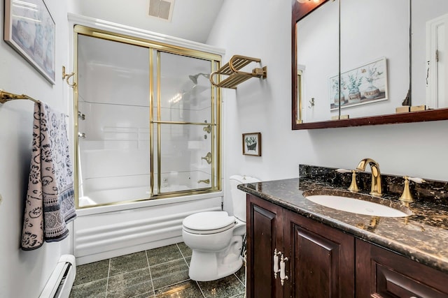 117 E Madison St, East Islip, NY 11730 - full bath featuring vanity, bath / shower combo with glass door, and a baseboard heating unit