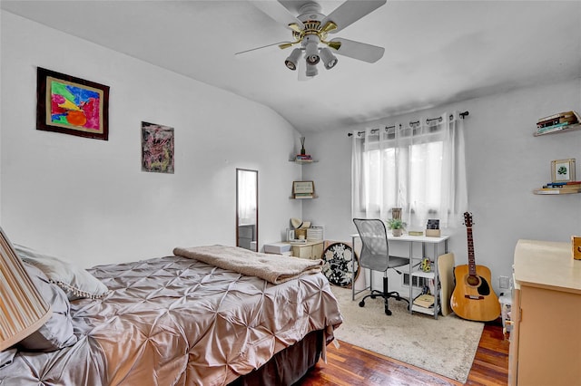 18 Pashen Pl, Dix Hills, NY 11746 - bedroom featuring vaulted ceiling, wood finished floors, and ceiling fan