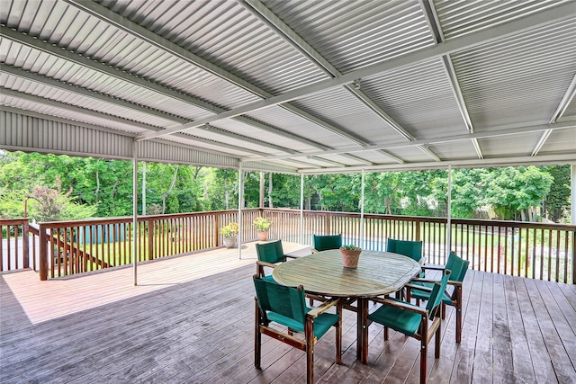 18 Pashen Pl, Dix Hills, NY 11746 - wooden terrace with outdoor dining space and view of scattered trees