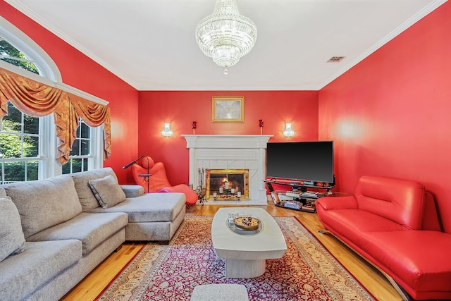 3 Kohlsaat Ct, Smithtown, NY 11787 - living room with wood finished floors, healthy amount of natural light, a chandelier, and ornamental molding