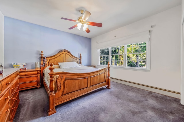 3 Kohlsaat Ct, Smithtown, NY 11787 - bedroom featuring dark carpet, a baseboard heating unit, and a ceiling fan
