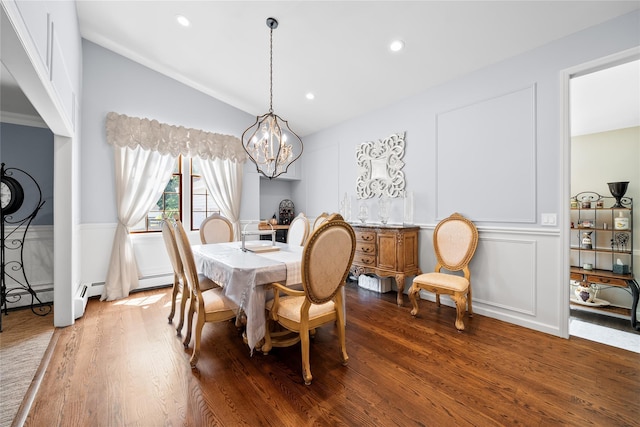 506 Kime Ave, West Islip, NY 11795 - dining room with wood finished floors, a chandelier, lofted ceiling, and recessed lighting