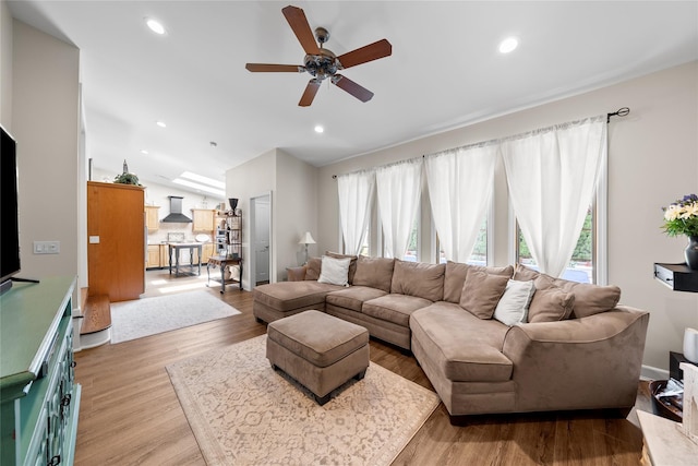 506 Kime Ave, West Islip, NY 11795 - living area with ceiling fan, recessed lighting, and light wood-style flooring
