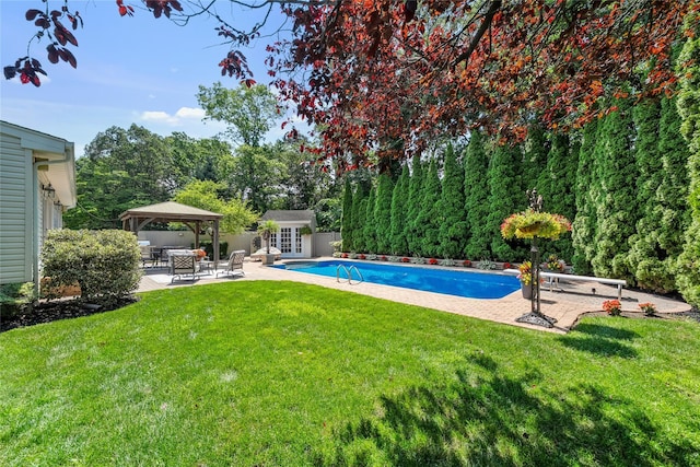 506 Kime Ave, West Islip, NY 11795 - swimming pool with a gazebo, a patio, french doors, and a lawn