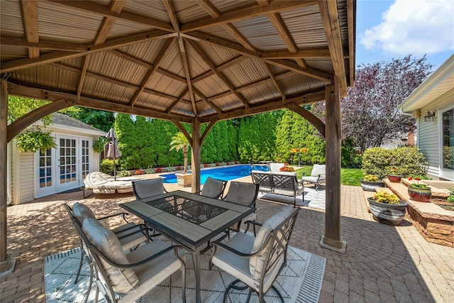 506 Kime Ave, West Islip, NY 11795 - view of patio featuring a gazebo, french doors, outdoor dining area, and an outdoor pool