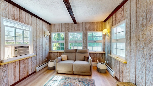 32 Biltmore Ave, Yonkers, NY 10710 - sunroom / solarium with a baseboard radiator, beamed ceiling, and cooling unit