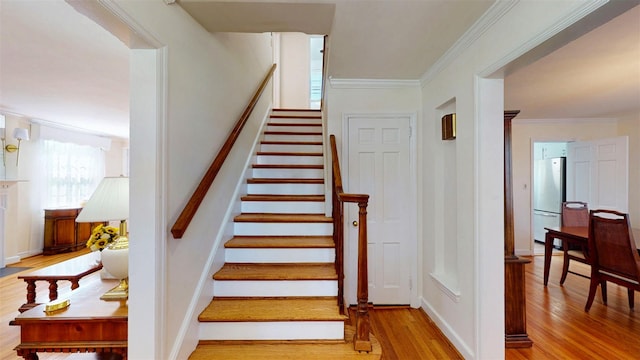 32 Biltmore Ave, Yonkers, NY 10710 - stairway featuring wood finished floors and ornamental molding